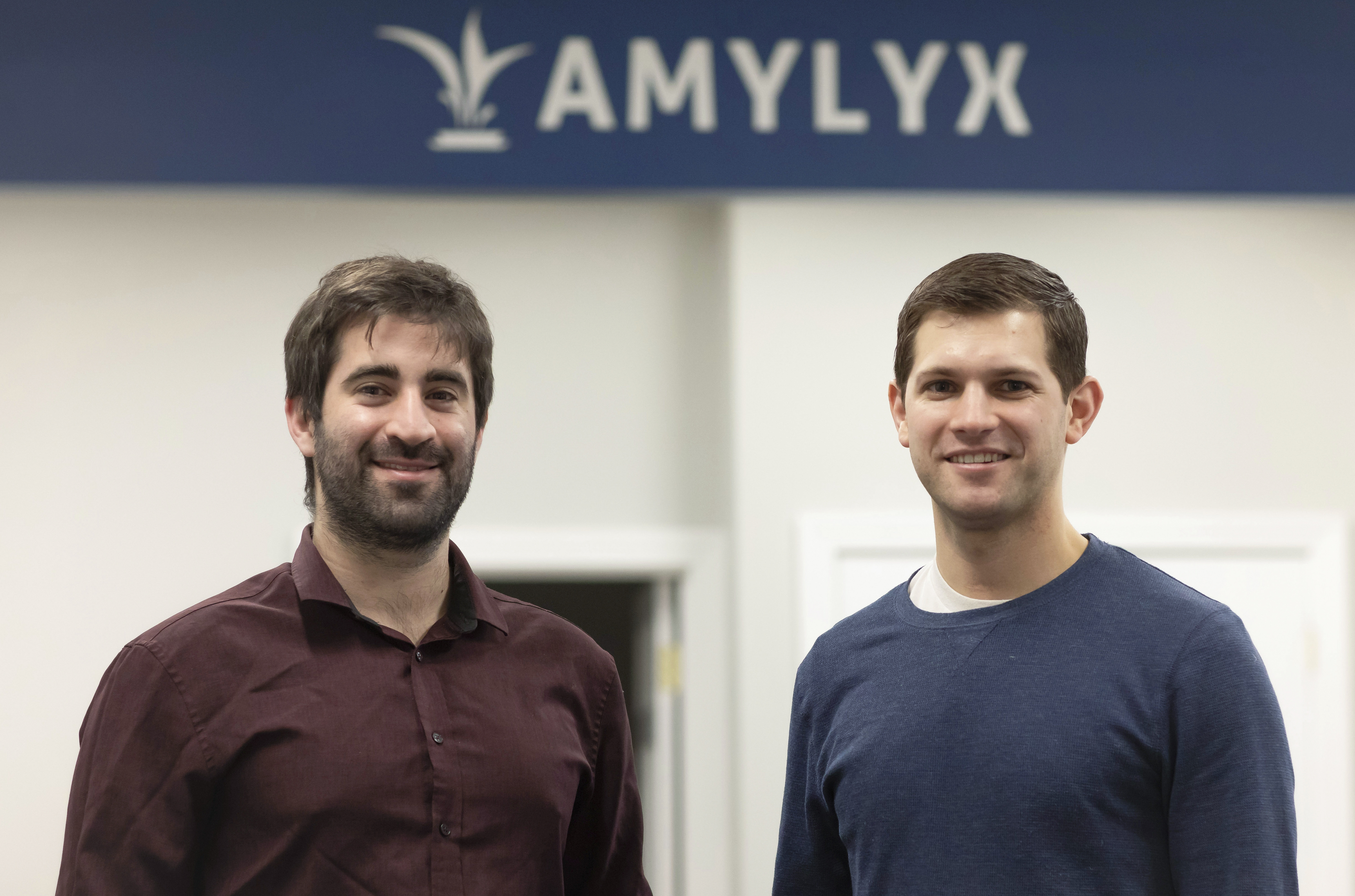 This 2018 photo provided by Amylyx shows the company's co-founders Joshua Cohen, left, and Justin Klee in Cambridge, Massachusetts, on Sept. 2. A panel of federal health advisers voted Wednesday to recommend approval for an experimental drug to treat Lou Gehrig's disease.