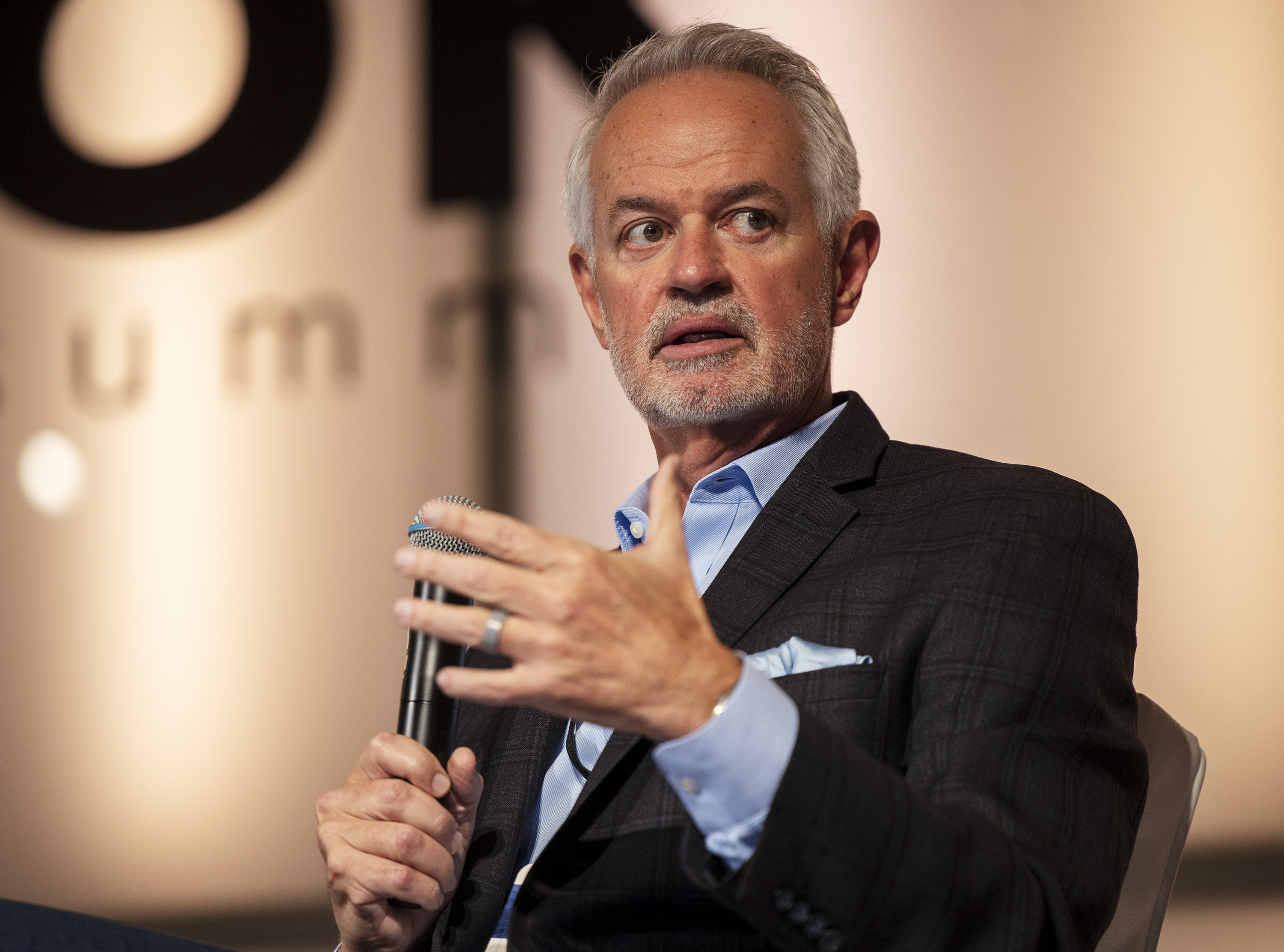 Jack Hedge, the president of the Utah Inland Port Authority, speaks during a panel discussion on supply chain issues and the impact on local businesses at the Utah Business Economic Outlook Summit at Grand America Hotel in Salt Lake City on Nov. 5, 2021. Hedge, who was first hired as the port authority's executive director in 2019, announced Wednesday that he will retire in October.