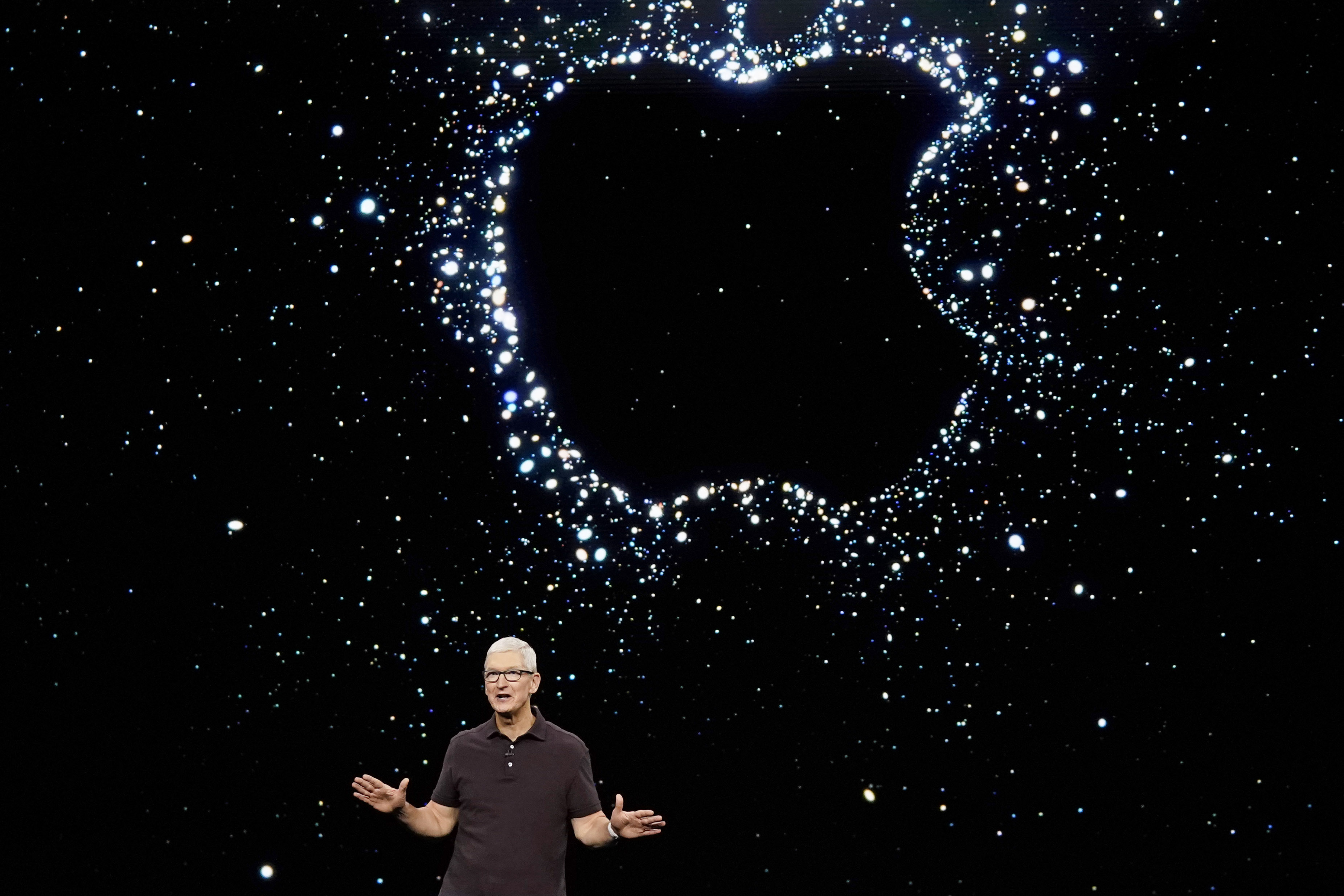 Apple CEO Tim Cook speaks at an Apple event on the campus of Apple's headquarters in Cupertino, Calif., Wednesday.