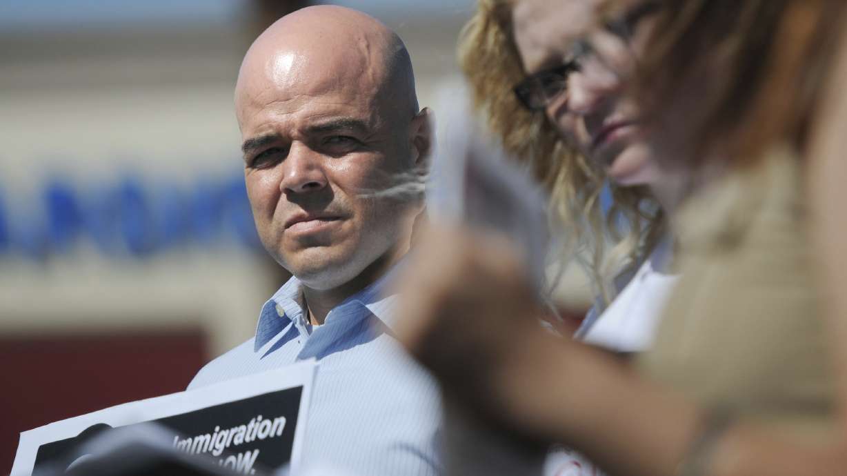 Immigration Reform for Nevada supporter Robert Telles is seen during an event March 24, 2014, outside the office of U.S. Rep. Joe Heck, R-Nev., in protest of Congress not taking action on comprehensive immigration reform. Telles was taken into custody at his home by a police SWAT unit hours after investigators served a search warrant and confiscated vehicles in the criminal probe of the killing of Las Vegas Review-Journal reporter Jeff German, Sheriff Joe Lombardo told the newspaper.