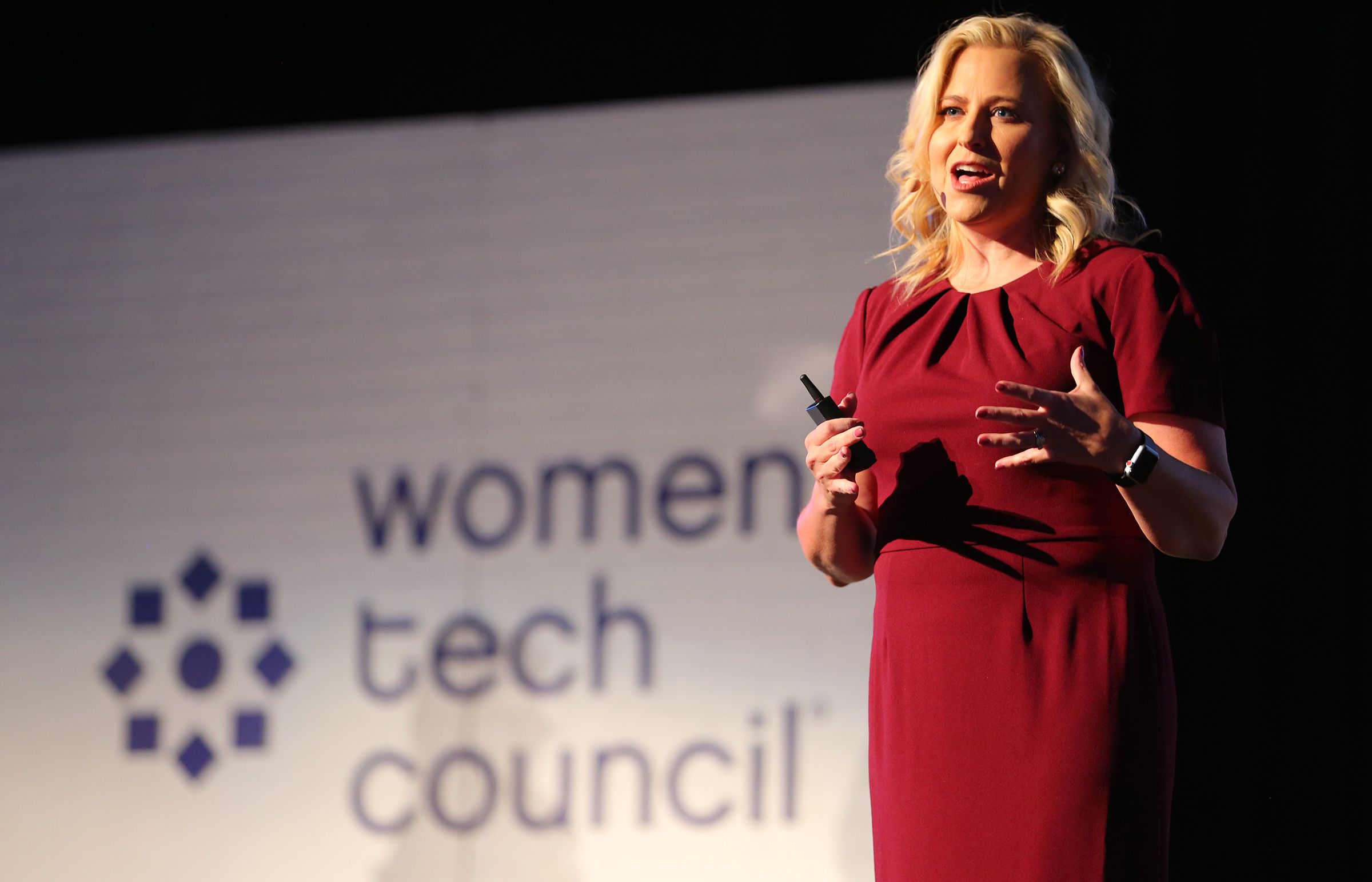 Women Tech Council President Cydni Tetro speaks at the Women Tech Awards at Thanksgiving Point in Lehi on Oct. 28, 2020.