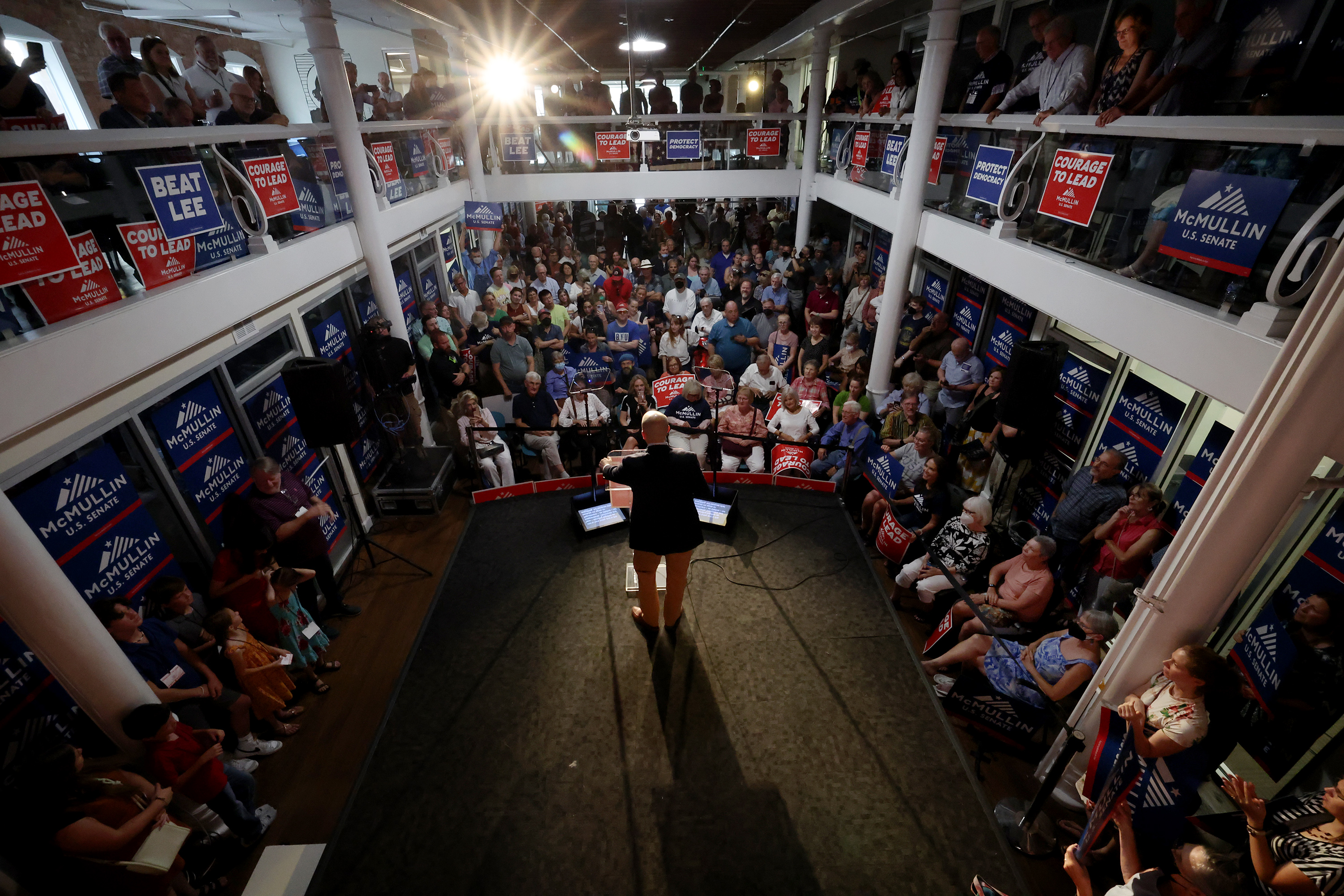 United States Senate candidate Evan McMullin speaks to a group of supporters in Salt Lake City on Wednesday. McMullin was also joined by Michael Steele, former chairman of the National Republican Committee, and Ben McAdams, former U.S. representative.