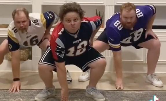 Actor Patrick Renna and friends dancing to NFL theme songs.