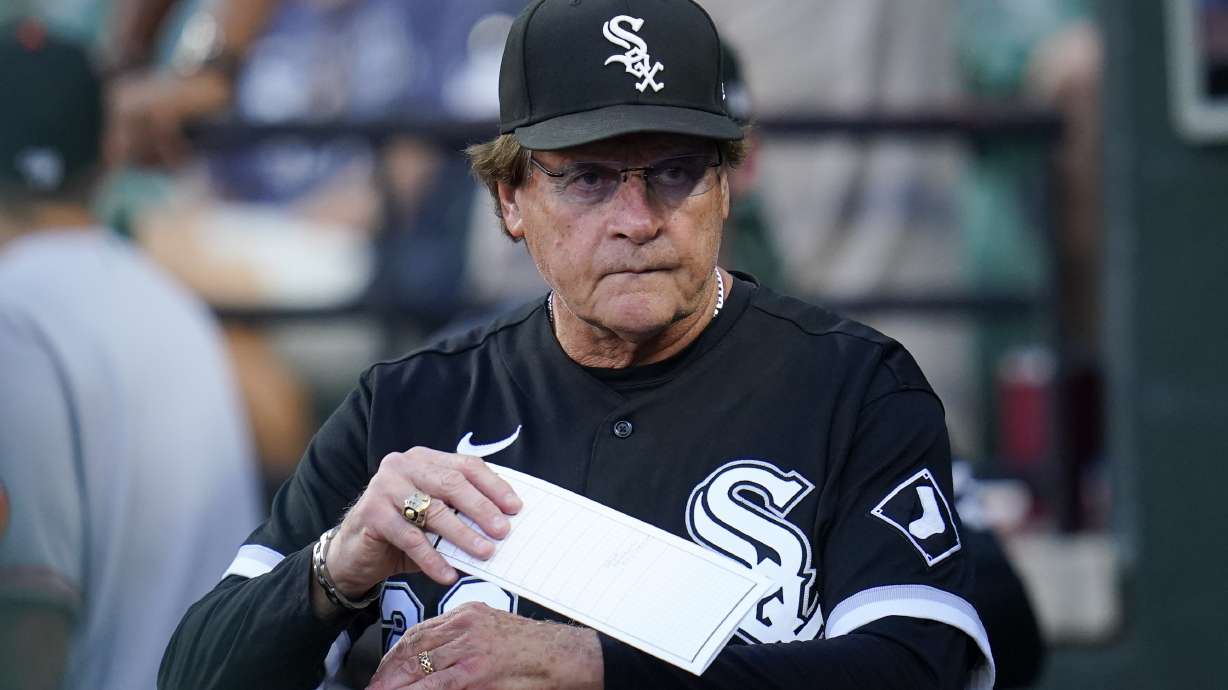 Chicago White Sox manager Tony La Russa looks on from the dugout prior to a baseball game against the Baltimore Orioles, Wednesday, Aug. 24, 2022, in Baltimore.