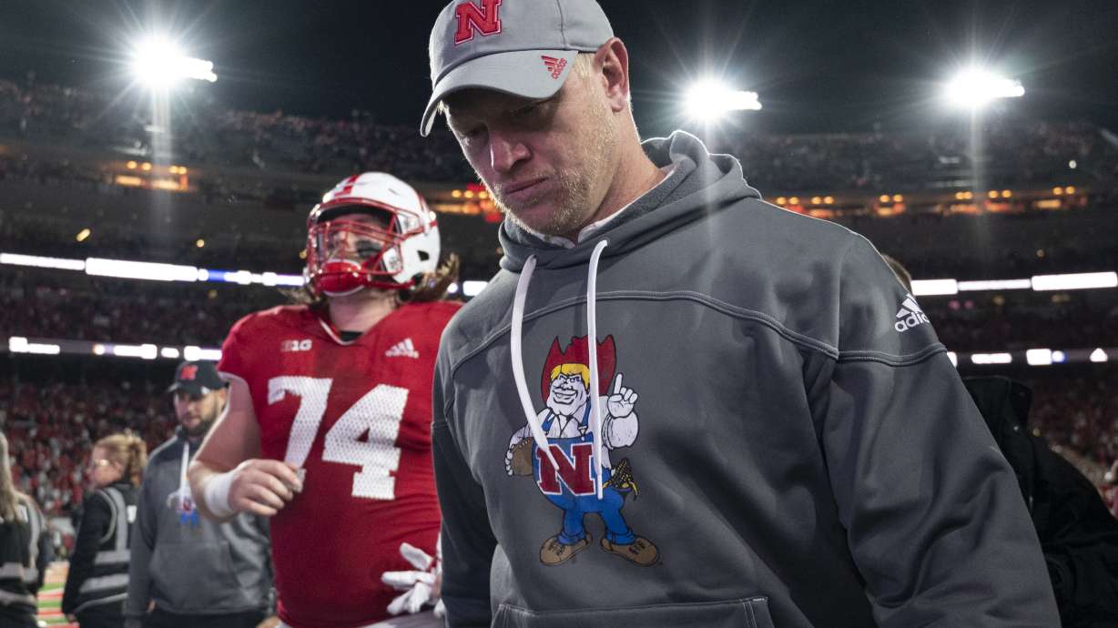 Nebraska coach Scott Frost walks off the field after the team's loss to Georgia Southern during an NCAA college football game Saturday, Sept. 10, 2022, in Lincoln, Neb.