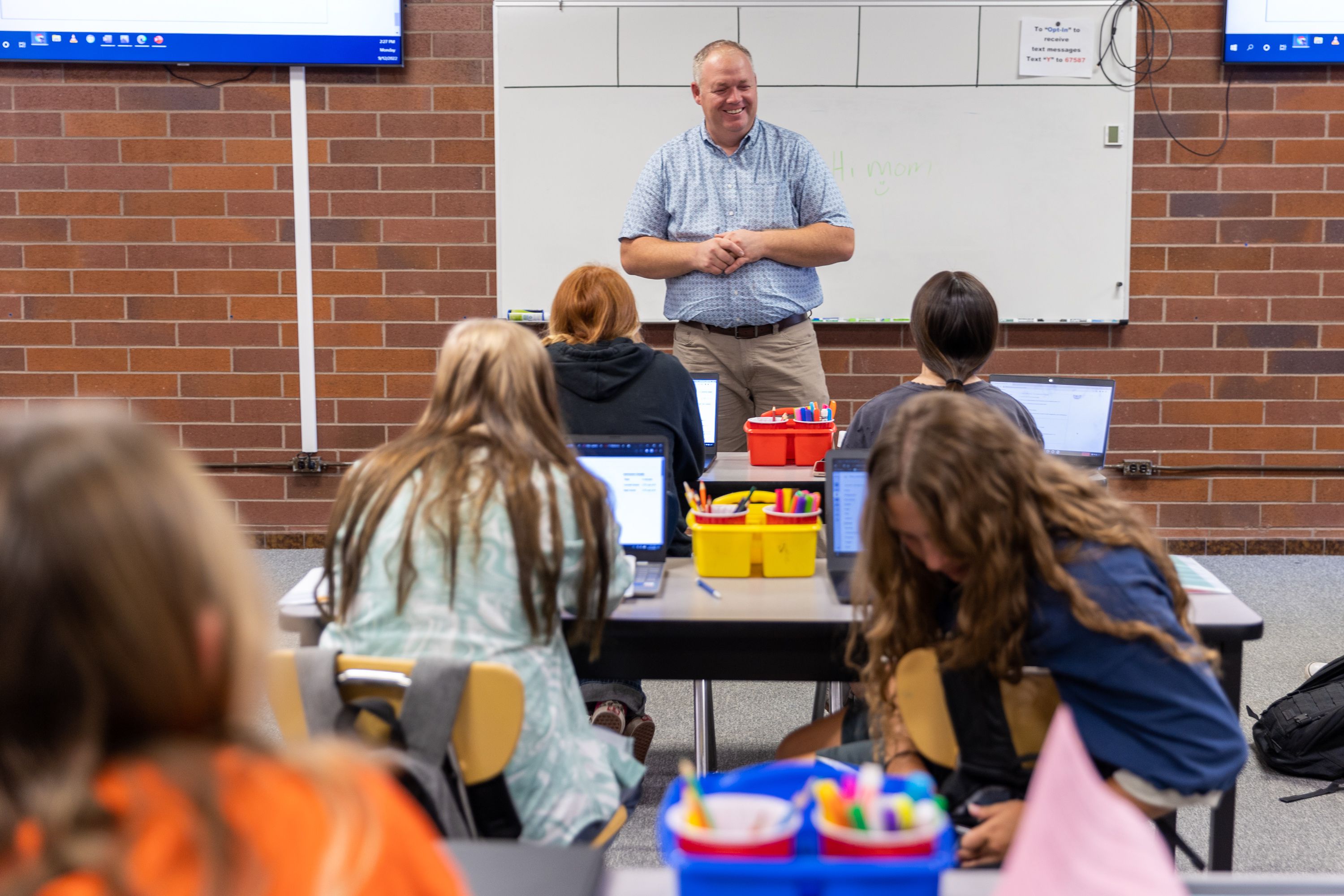 Chad Warnick speaks to his class at the Delta Technical Center, a technical high school in Delta, on Monday. Warnick was named the 2023 Utah Teacher of the Year and has been teaching in the Delta school system for 17 years. He was raised in Delta, and his father received the same award in 1991. Warnick, an agriculture educator and FFA (Future Farmers of America) adviser for ninth to 12th graders, now teaches in his father’s old room.