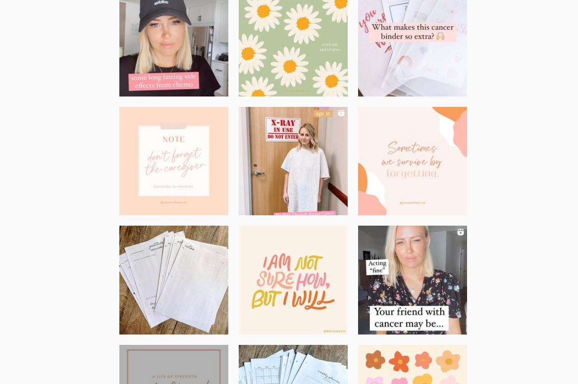 Elizabeth Dalton shares support for other breast cancer patients and survivors on Instagram @youarehere.xo.