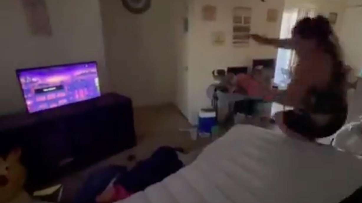 The moment before a prank involving an air mattress goes awry in a video posted to Twitter on Sept. 11.