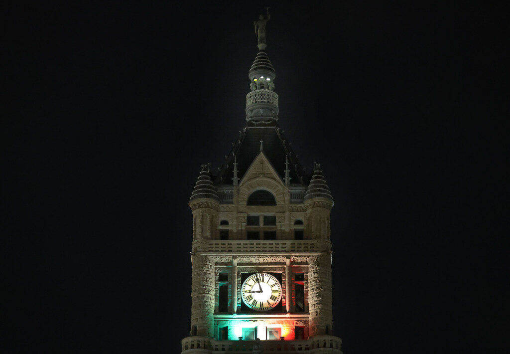 The Salt Lake City-County Building is illuminated in the colors of the Mexican flag to commemorate the 212th anniversary of the independence of Mexico and to celebrate Hispanic Heritage Month in Salt Lake City on Thursday.