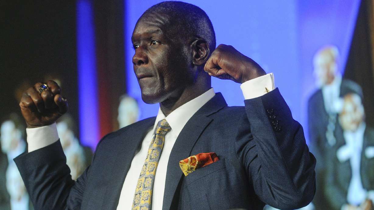 FILE - Inductee Shelby Jordan, a former linebacker from Washington University in St. Louis, is recognized during the National Football Foundation enshrinement ceremony Aug. 28, 2013, in Atlanta. Jordan, whose spectacular career at Washington earned him a spot in the College Football Hall of Fame and an 11-year NFL career, has died. He was 70. Jordan died on Sept. 9, according to statements released Friday by the College Football Hall of Fame and the New England Patriots. AP Photo/John Amis, File)