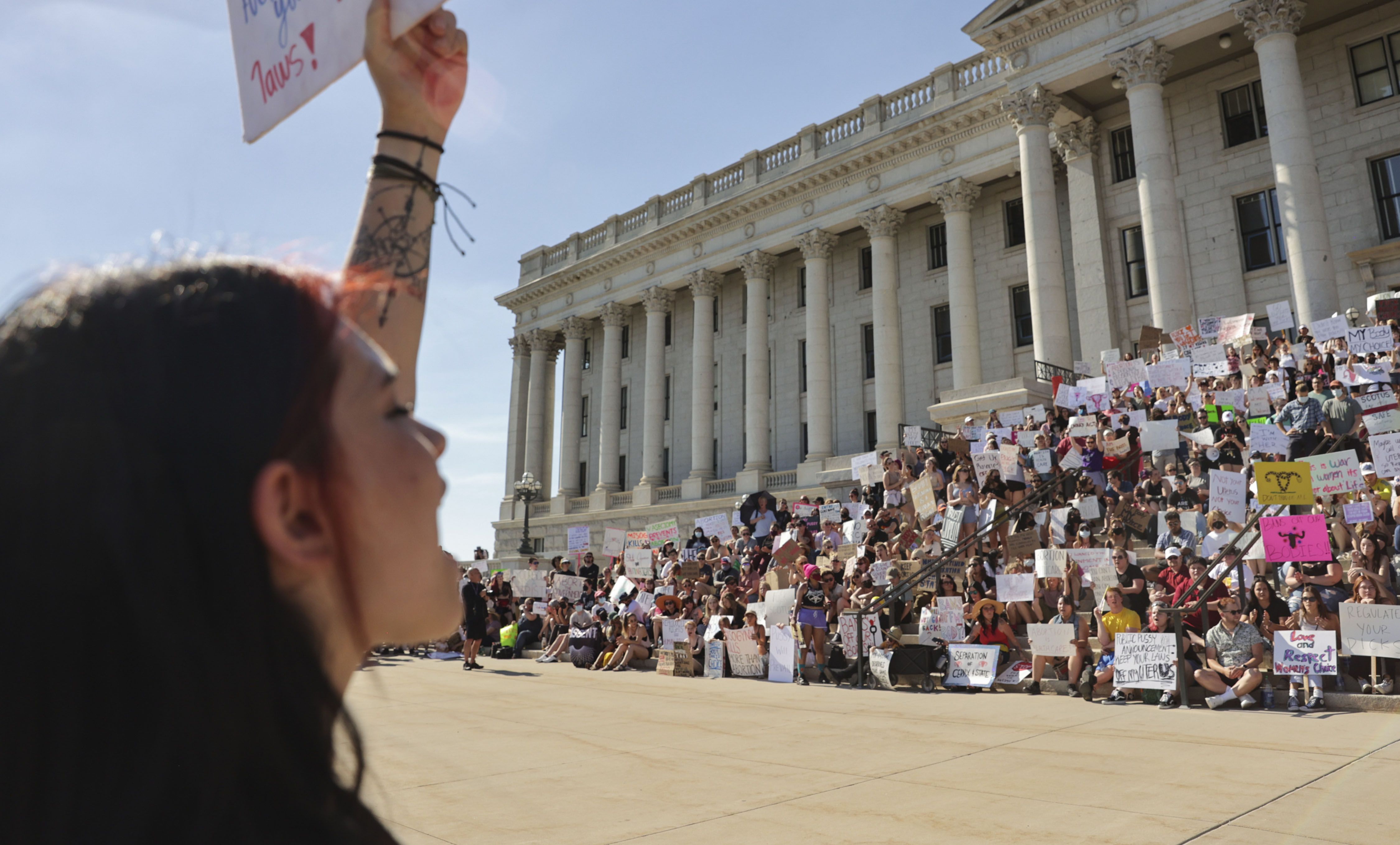 Hundreds protest at the Capitol in Salt Lake City on June 26 after the Supreme Court overturned Roe v. Wade. Cease-and-desist letters sent by a coalition of Republican lawmakers to Utah abortion providers, attorneys, a physician and others that warned "elective abortion remains a felony criminal offense" were described Friday as "political stunt" by one recipient while a pro-life organization described it as "bold" stand.
