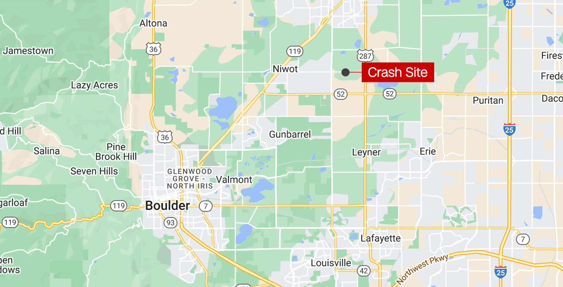 At least three people died after two planes collided midair Saturday in Boulder County, Colorado, officials say. This map shows the approximate location of where two planes crashed after colliding in Colorado.