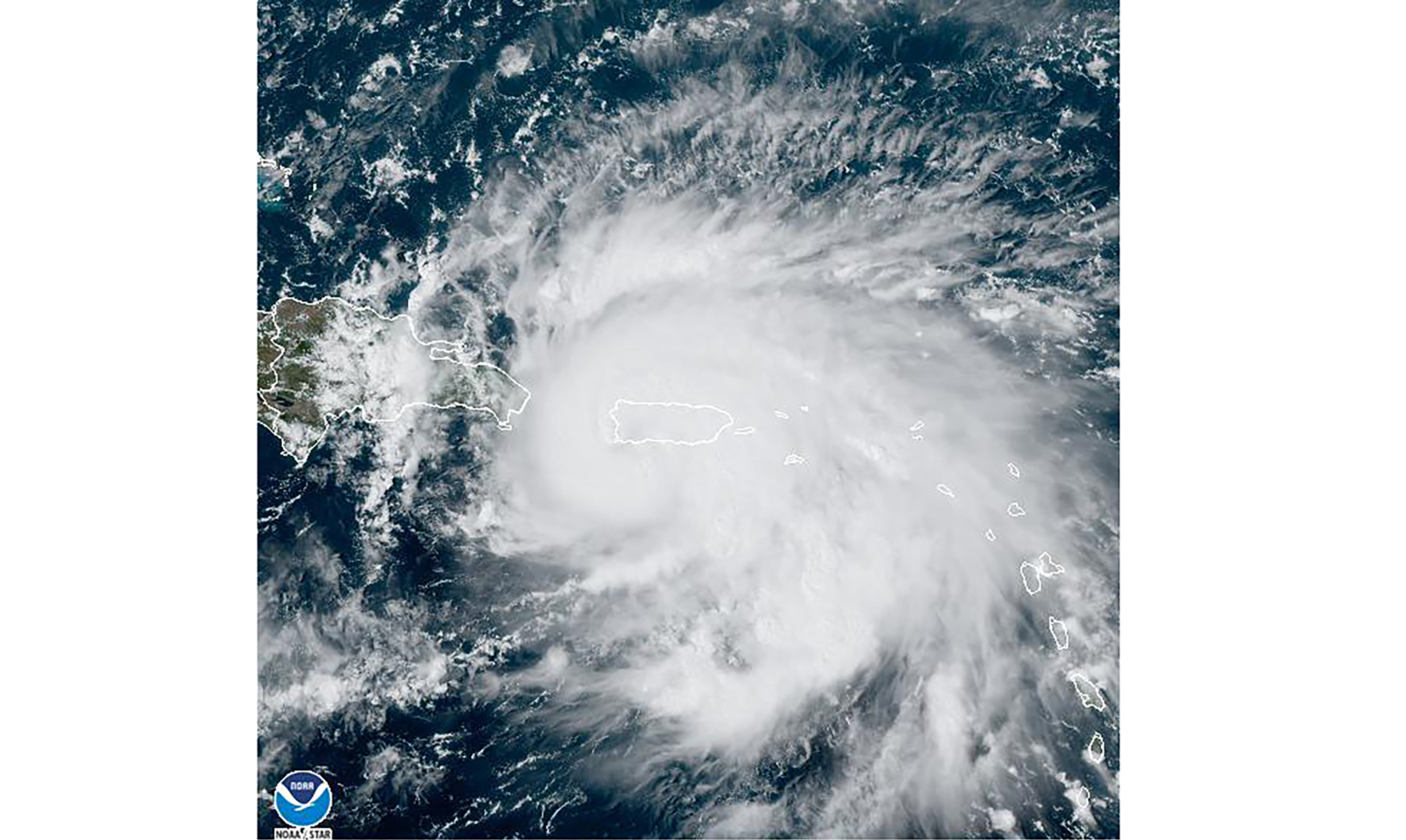 This satellite image provided by NOAA shows Hurricane Fiona in the Caribbean on Sunday.