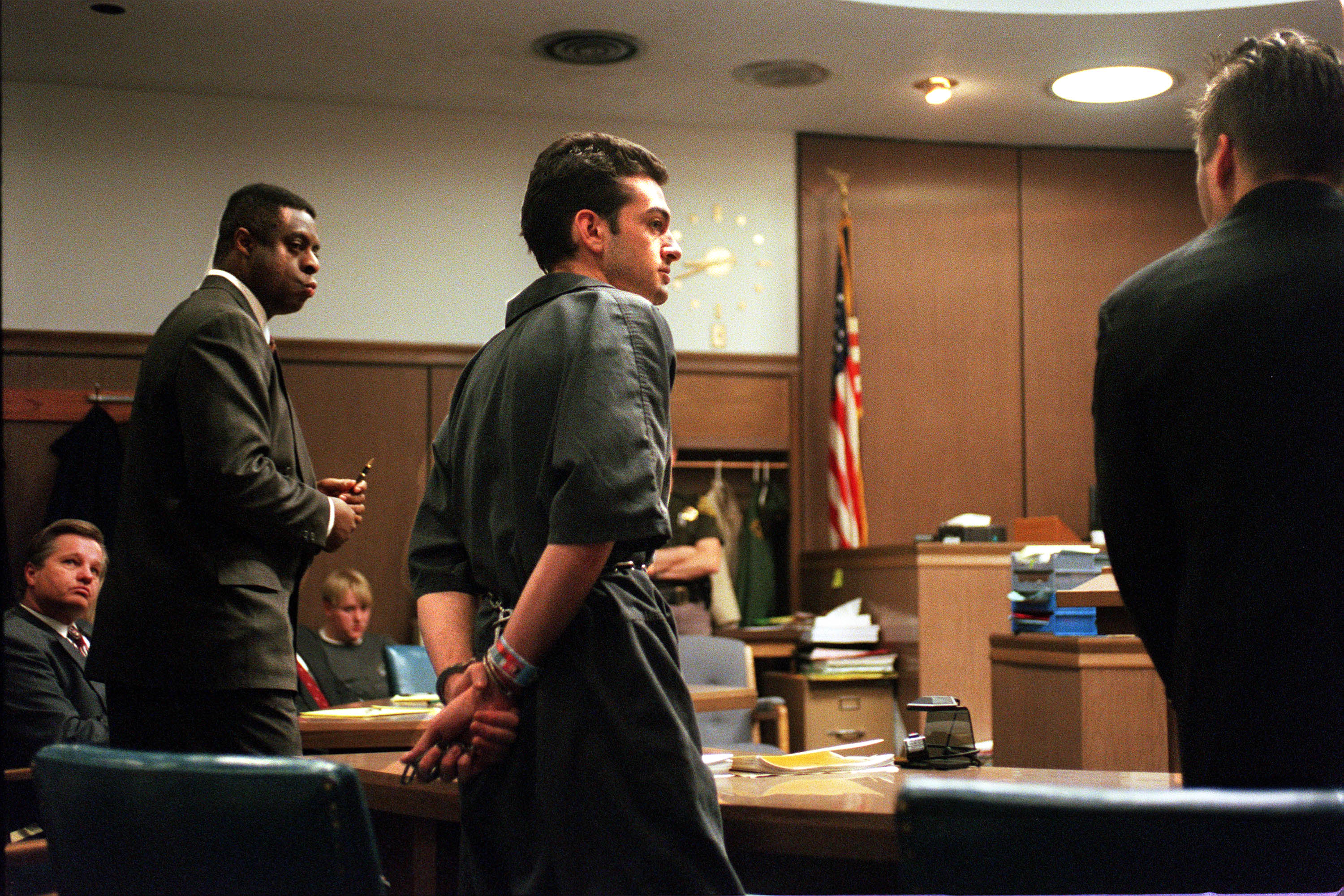 Jorge Benvenuto walks to the front of the courtroom with his lawyers during sentencing for the murder of Zachary Snarr on Jan. 30, 1998.