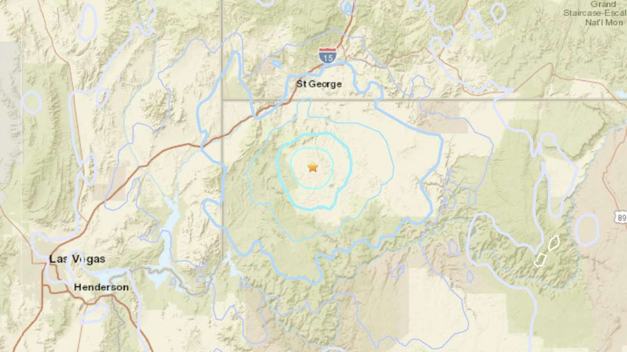 A screen capture shows the epicenter of a 4.4 magnitude earthquake in northwestern Arizona, 31 miles away from St. George on Monday.