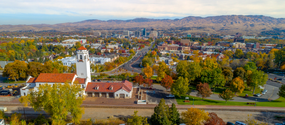 An undated aerial view of the Boise skyline and Boise Depot. Salt Lake City and Boise are in discussions over restoring a passenger rail service between the two cities.