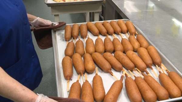 A lunch cook prepares corn dogs at Manila Elementary School in Pleasant Grove on Monday, Sept. 19.