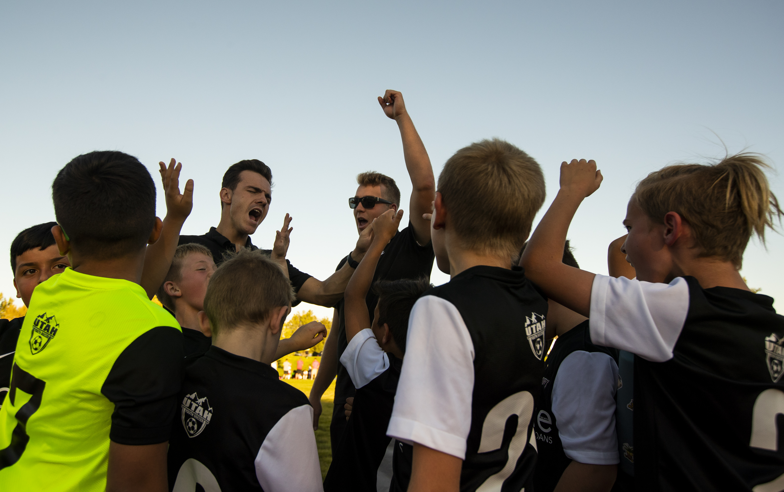 The Utah Glory huddle after playing the Cottonwood Football Club in South Jordan on Monday.