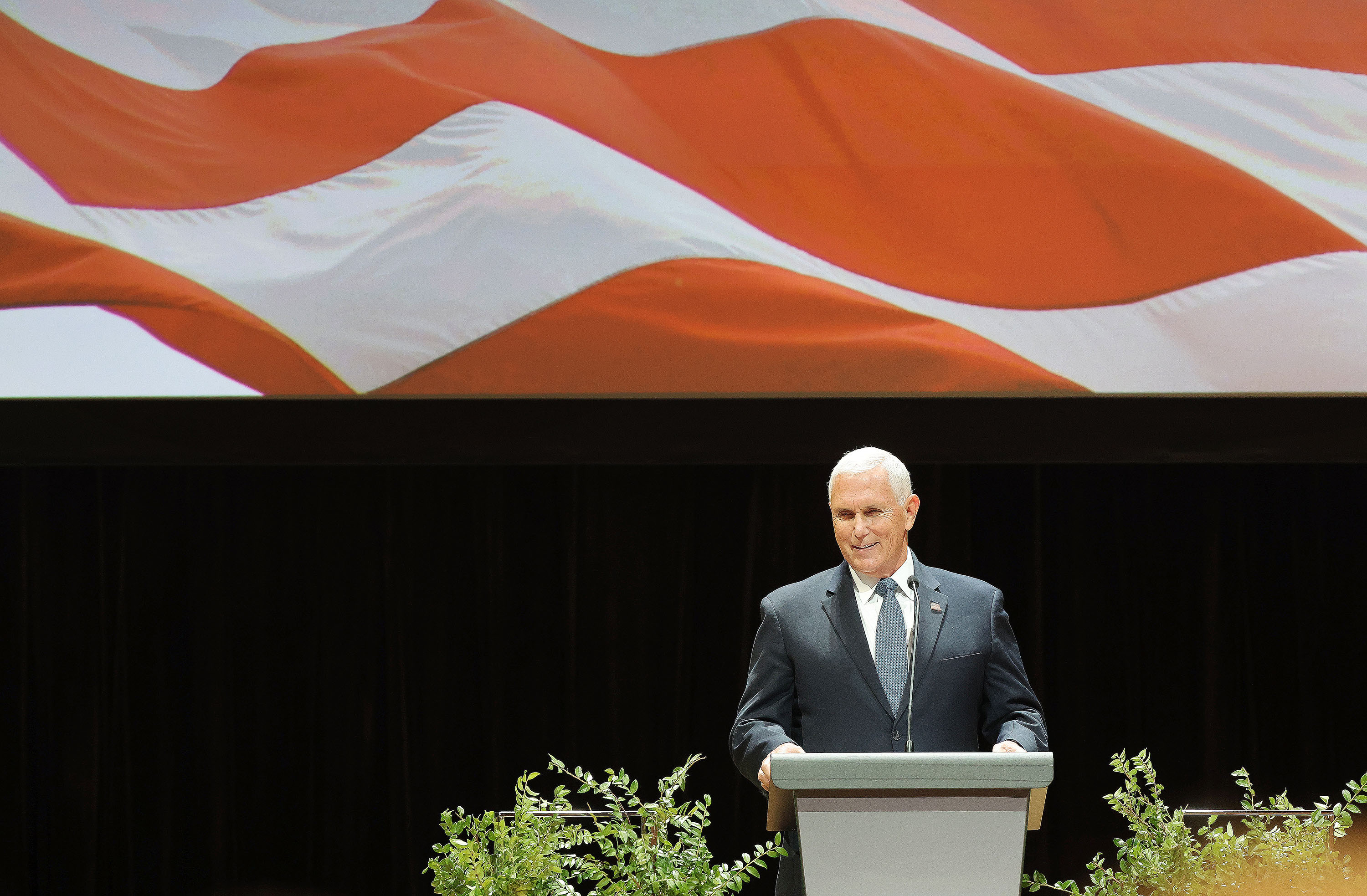 Former Vice President Mike Pence speaks at Utah Valley University in Orem on Tuesday. Pence visited the Beehive State to speak to a packed audience at Utah Valley University's Gary R. Herbert Institute for Public Policy Fall Forum.