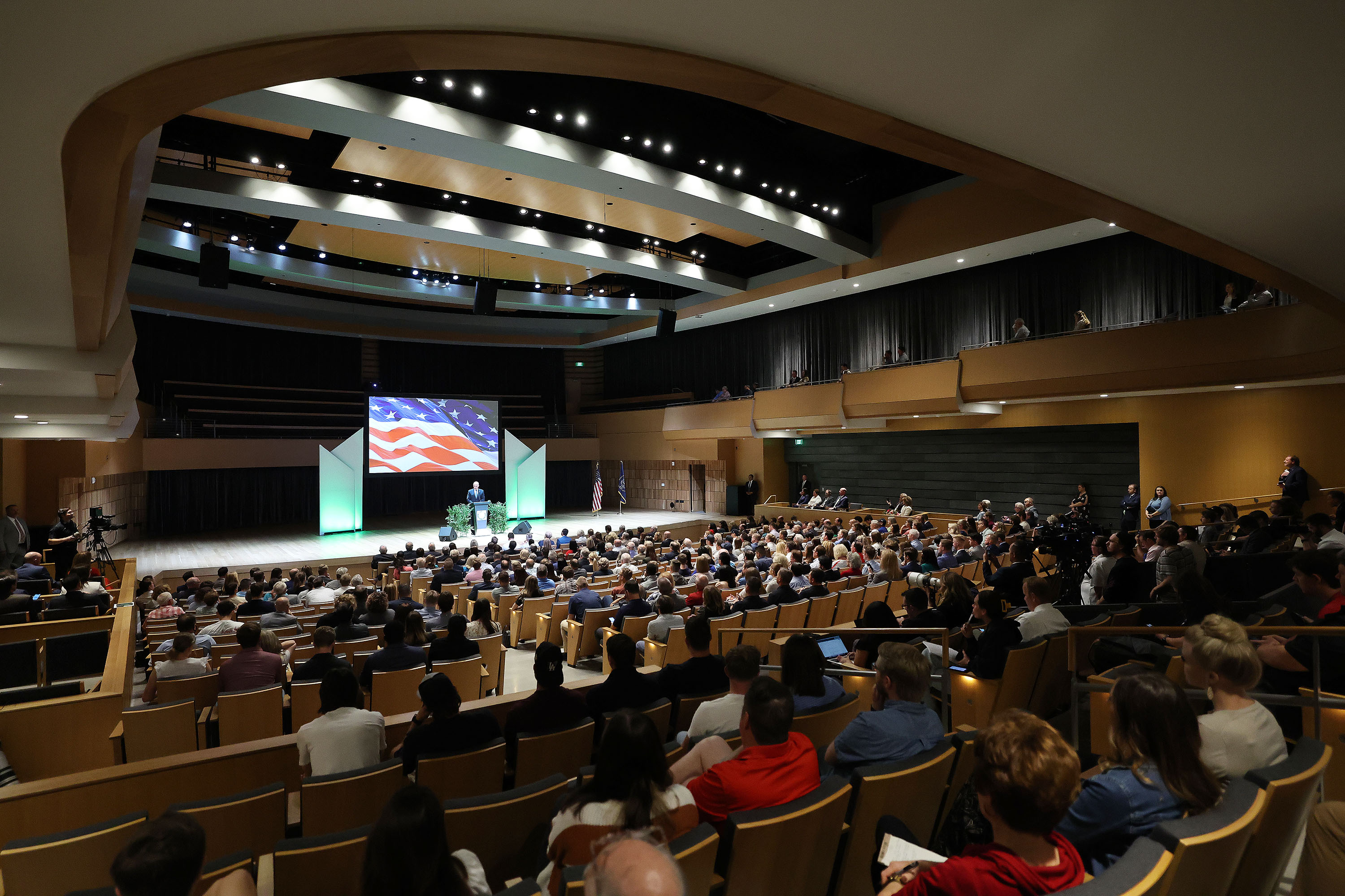 Former Vice President Mike Pence speaks at Utah Valley University in Orem on Tuesday. Pence visited the Beehive State to speak to a packed audience at Utah Valley University's Gary R. Herbert Institute for Public Policy Fall Forum.