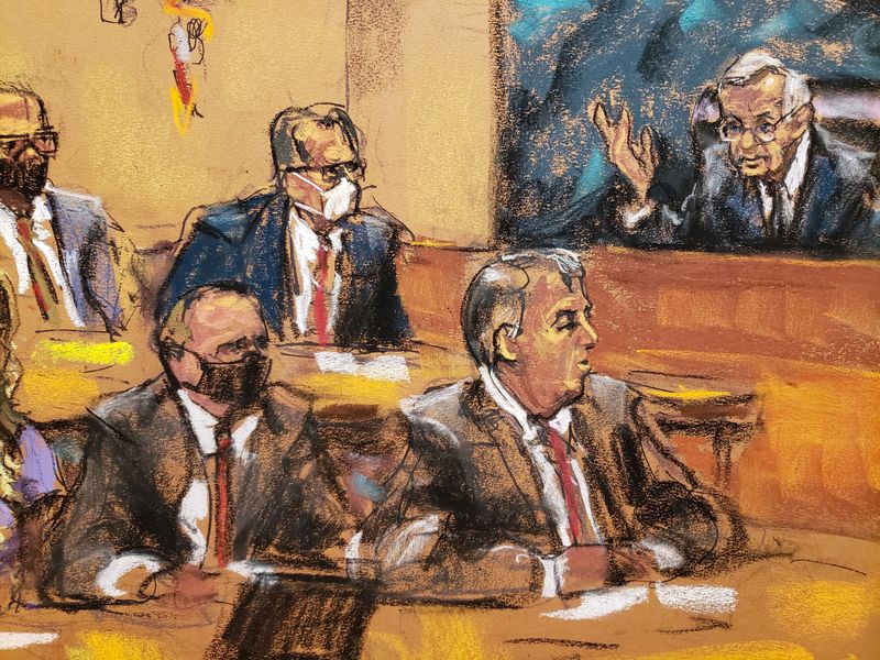 Judge Raymond Dearie presides over his first public hearing since his appointment as special master to review documents seized last month by the FBI from Donald Trump's Florida home, as Trump's attorneys listen in front of lawyers for the justice department at a courtroom in New York, Tuesday.