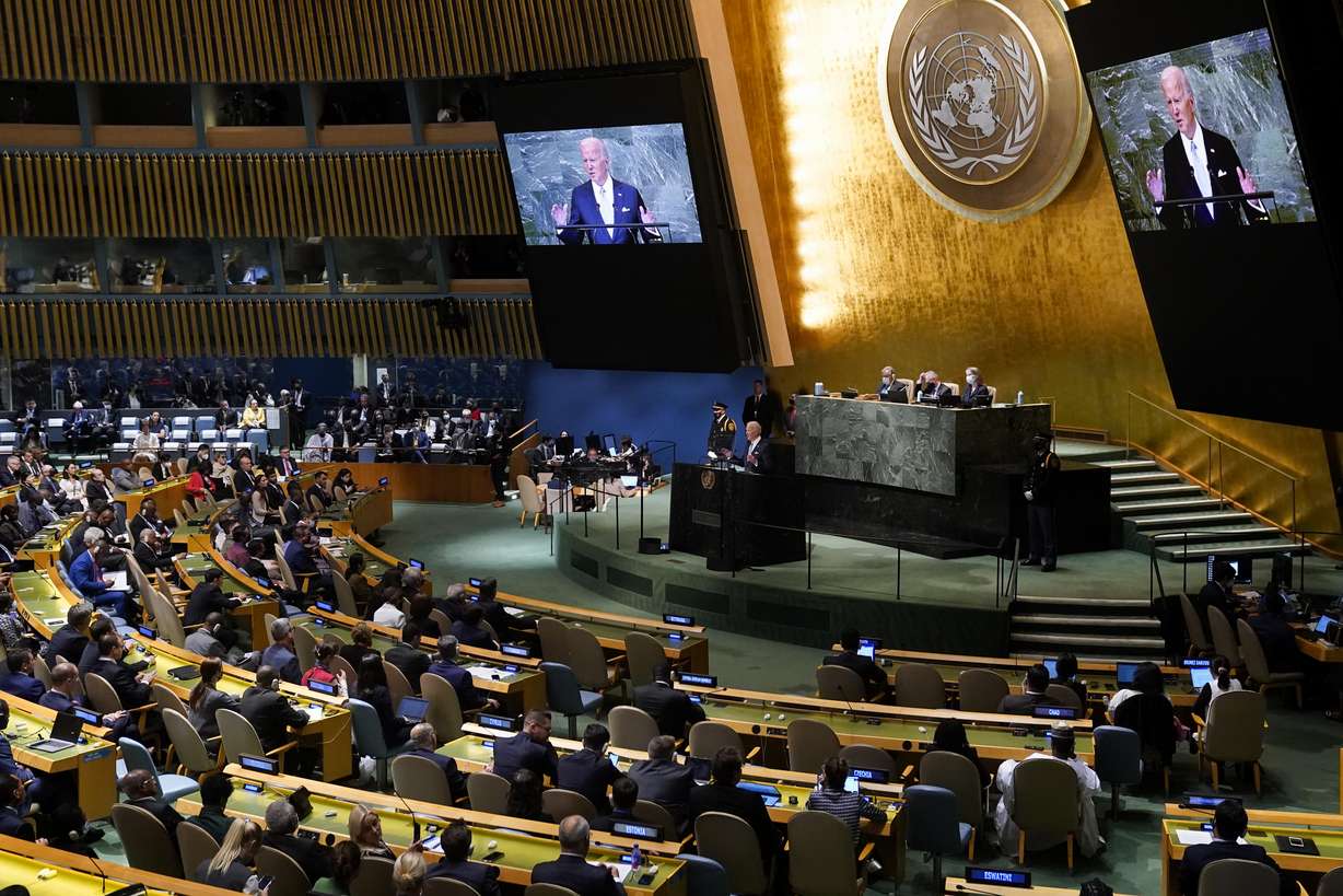 President Joe Biden addresses the 77th session of the United Nations General Assembly on Wednesday at the U.N. headquarters.