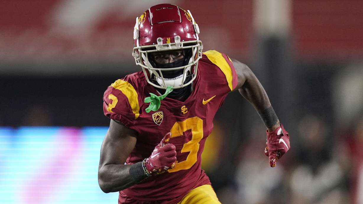 Southern California wide receiver Jordan Addison runs a play during the second half of an NCAA college football game against Fresno State Saturday, Sept. 17, 2022, in Los Angeles.