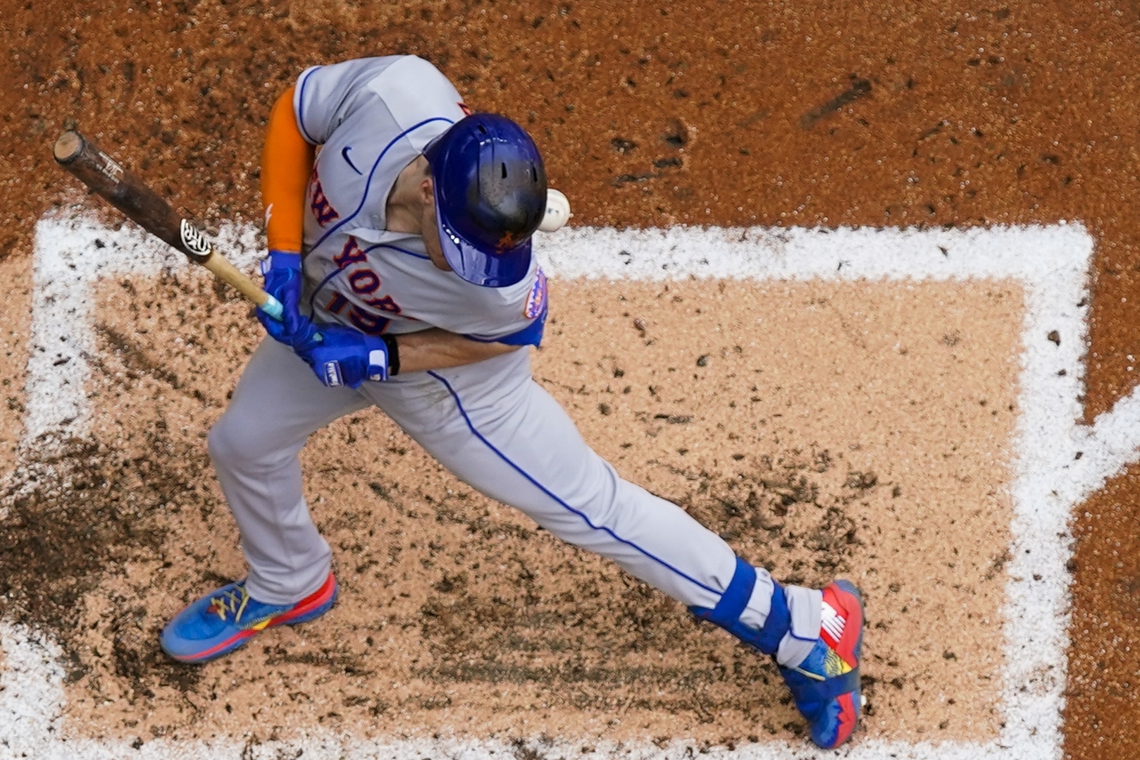 New York Mets' Mark Canha is hit by a pitch during the fifth inning of a baseball game against the Milwaukee Brewers Wednesday, Sept. 21, 2022, in Milwaukee. 