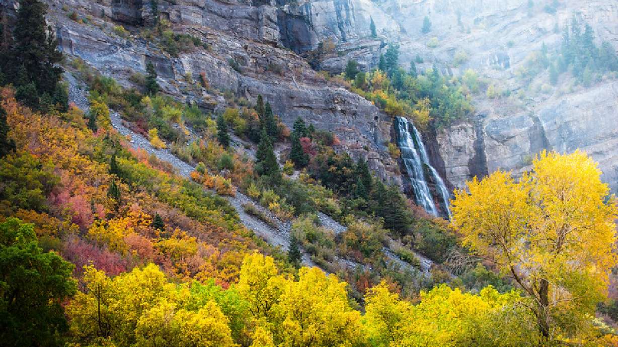 Fall foliage at Bridal Veil Falls on Oct. 5, 2020. Utah's fall colors are starting to turn across the state.