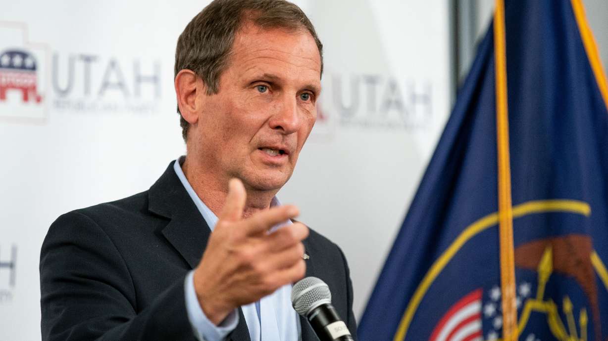 Rep. Chris Stewart, R-Utah, speaks at an election night event for Republican candidates in at the Utah Association of Realtors building in Sandy on Nov. 3, 2020.