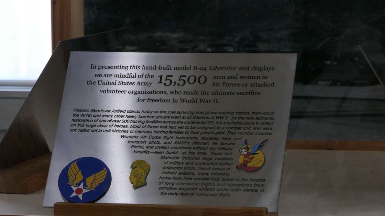 A memorial plaque honoring the 15,500 U.S. Army Air Forces personnel who died in training or in accidents while traveling overseas is pictured at the Historic Wendover Airfield Museum on Friday.