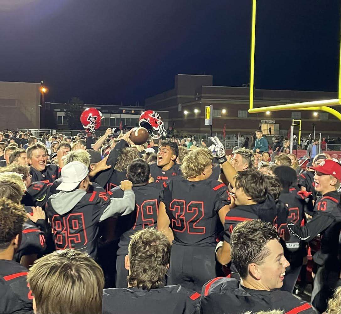 American Fork celebrates an overtime win over rival Lone Peak to cap Week 6 of the 2022 high school football season.