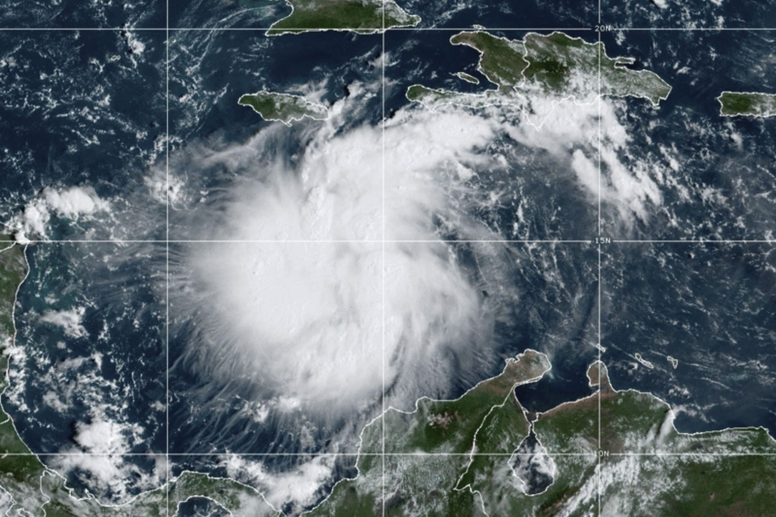 This satellite image provided by the National Oceanic and Atmospheric Administration shows Tropical Storm Ian over the central Caribbean on Saturday.