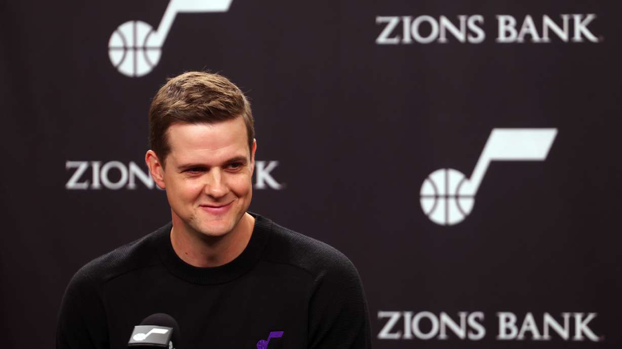 New Utah Jazz Head Coach Will Hardy, talks with the media during Jazz media day at Vivint Arena in Salt Lake City on Monday, Sept. 26, 2022.