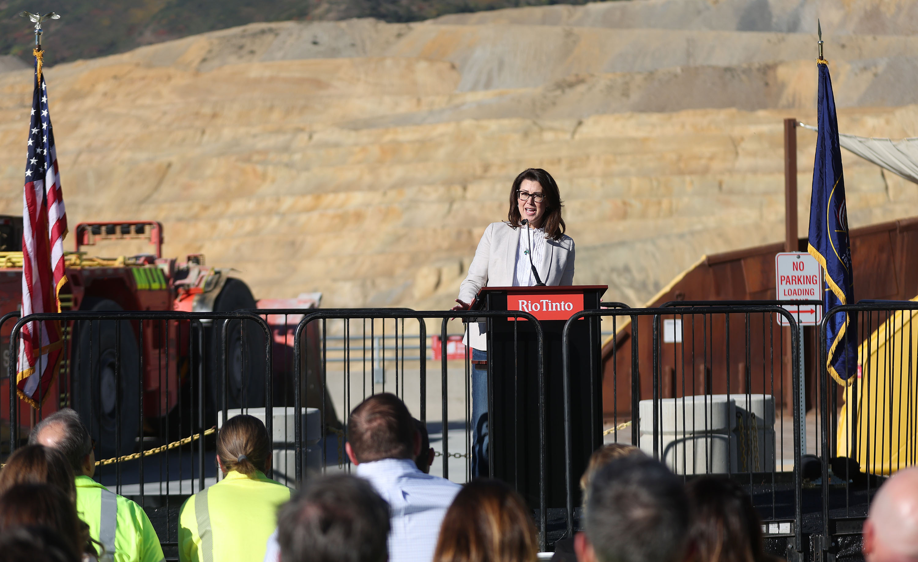 Utah Lt. Gov. Deidre Henderson speaks during a press conference Kennecott Copper Mine near Herriman on Tuesday.