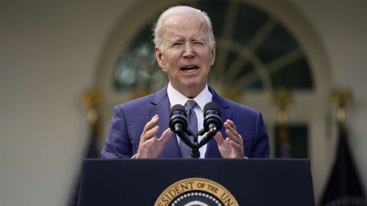 President Joe Biden speaks during an event on health care costs, in the Rose Garden of the White House, Tuesday, in Washington. Biden is hosting a conference today on hunger, nutrition and health, the first by the White House since 1969.