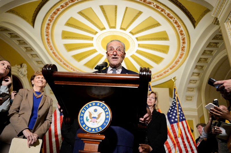 Senate Majority Leader Chuck Schumer, D-N.Y., attends a press conference at the U.S. Capitol in Washington, Wednesday.