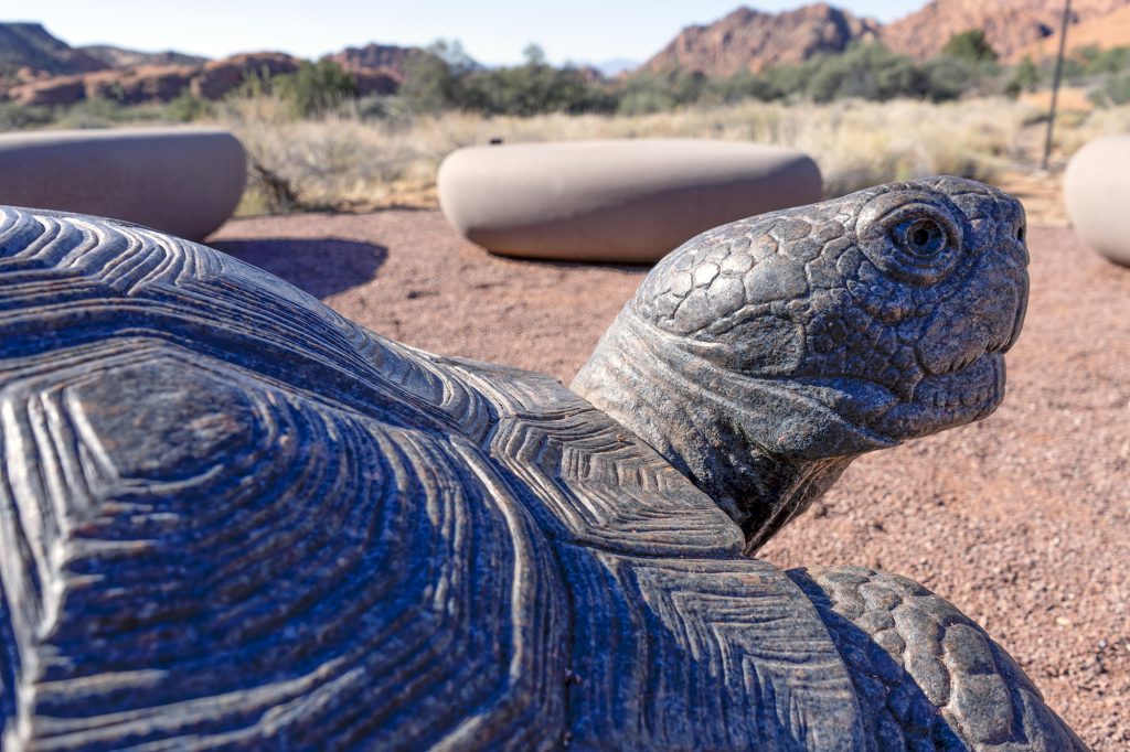A giant tortoise statue made from granite sits at the end of the Tortoise Walk Trail, Snow Canyon State Park, Sept. 23.