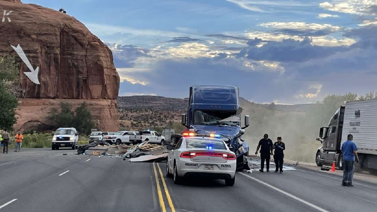 A man was killed on Wednesday after a crash involving an RV and semitruck in Moab, police said.