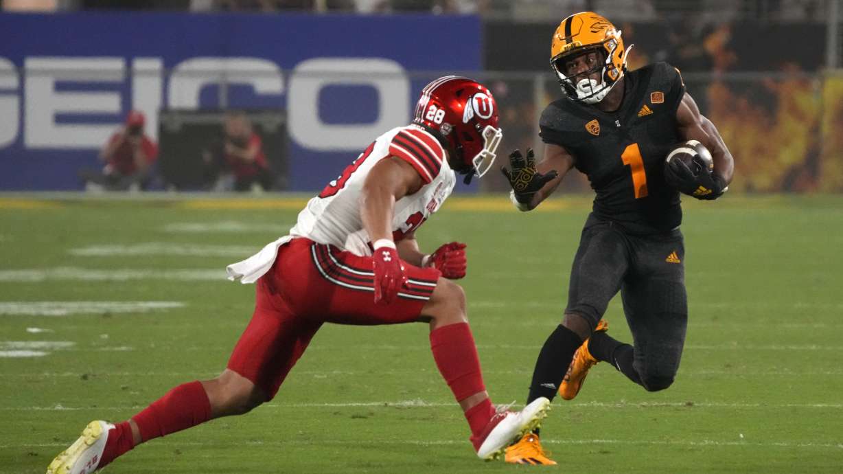 Arizona State running back Xazavian Valladay (1) during the second half of an NCAA college football game against Utah, Saturday, Sept. 24, 2022, in Tempe, Ariz.
