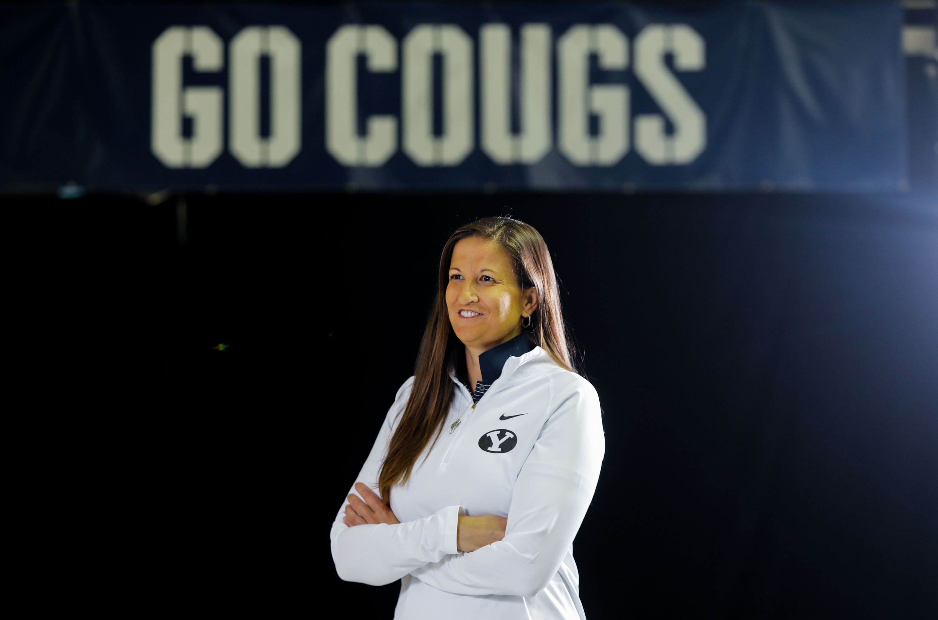 BYU senior associate athletic director Liz Darger poses for a portrait at the Student Athlete Building in Provo, Utah, on Monday.