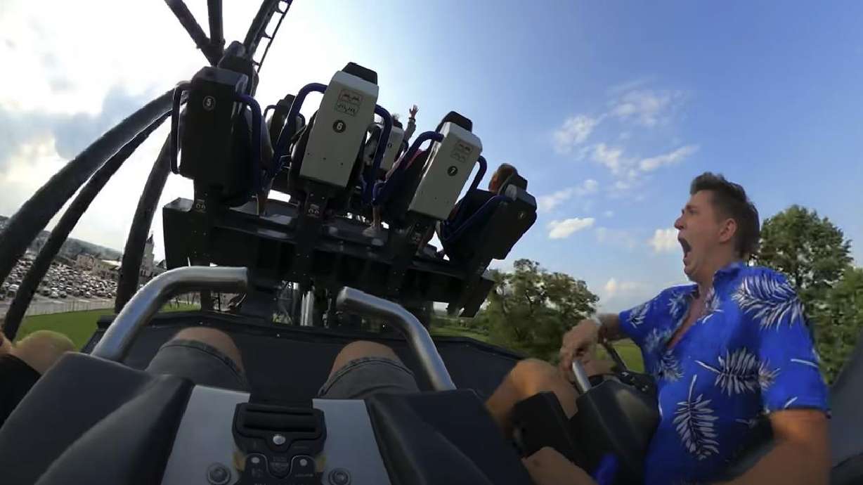 This guy was clearly terrified to get on this roller coaster.