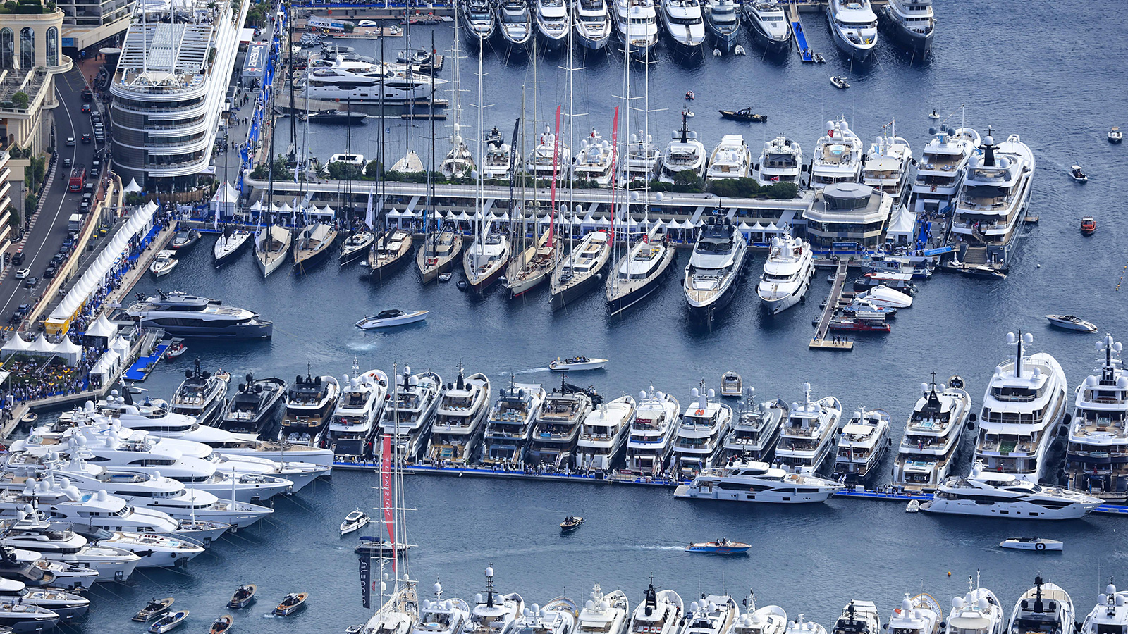 A photograph shows moored yachts at the Hercules Port in Monaco during the 31st edition of the International Monaco Yacht Show on Thursday. The Monaco Yacht Show is considered the most prestigious pleasure boat show in the world with the exhibition of 500 major companies in luxury yachting and featuring over a hundred super and megayachts.