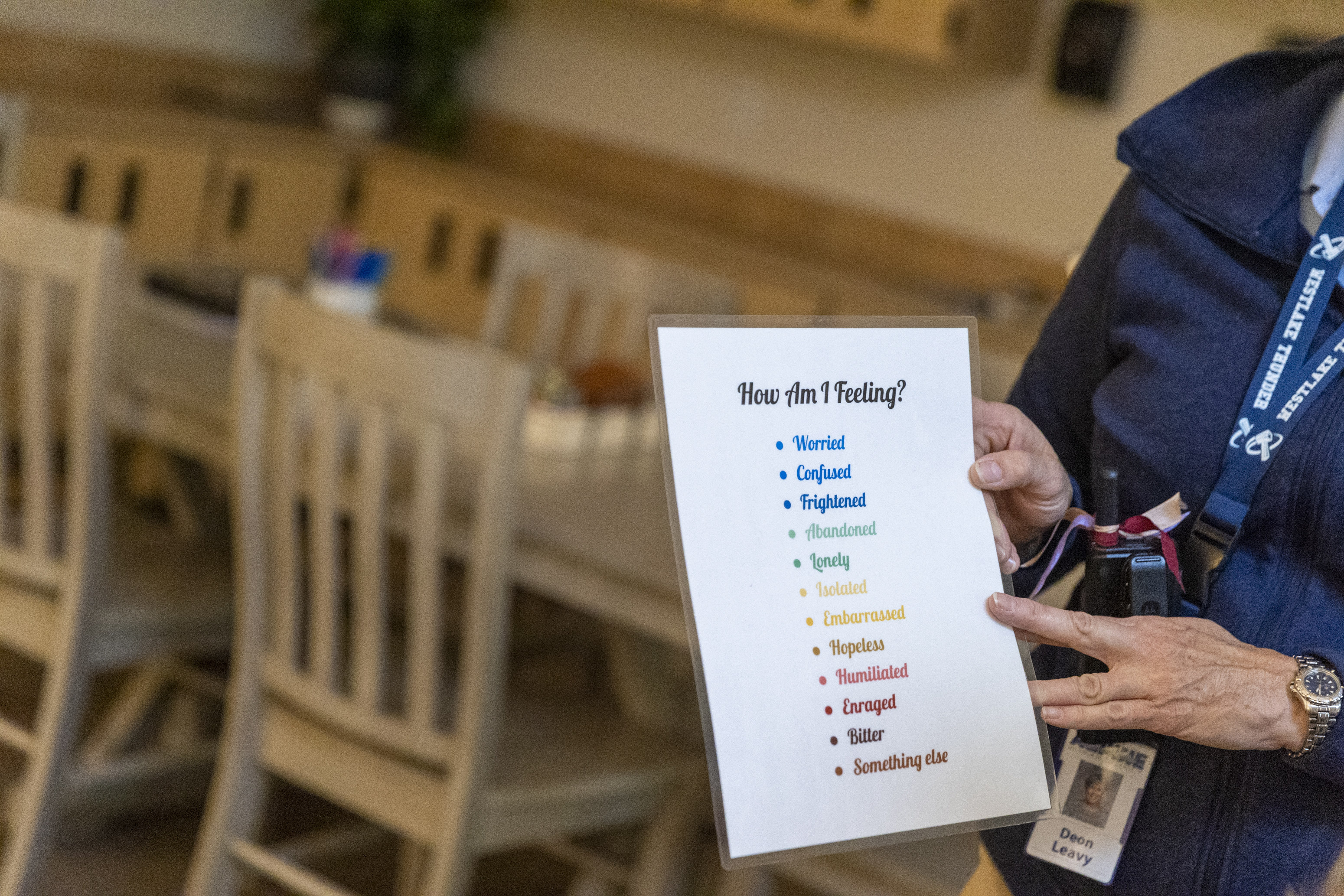 Deon Leavy, assistant principal of Westlake High School, displays a sheet in the school's wellness center in Saratoga Springs on Thursday.