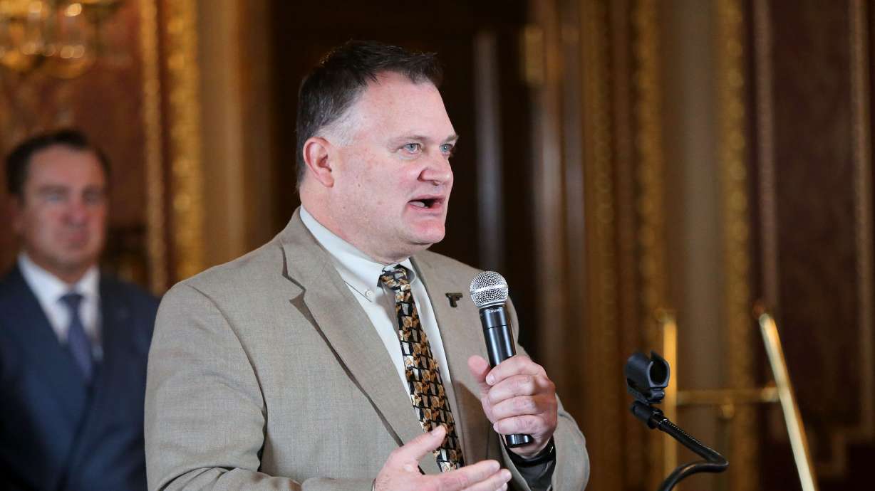 Clark Aposhian, chairman of the Utah Shooting Sports Council, speaks at the Capitol in Salt Lake City on March 1, 2018. Aposhian has lost his bid to get the U.S. Supreme Court to overturn the federal bump stock ban.