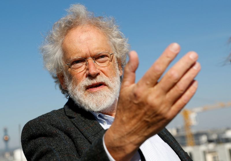 Austrian quantum physicist Anton Zeilinger gestures during the presentation of a new telescope at the Institute for Quantum Optics in Vienna, Austria, October 2018.