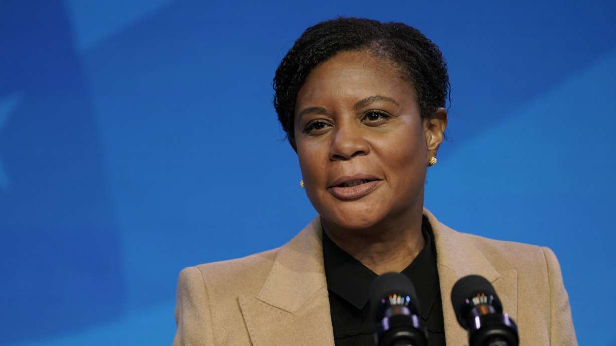 Alondra Nelson speaks during an event at the Queen theater, January 2021, in Wilmington, Del. On Tuesday, the Biden administration unveiled a set of far-reaching goals to align artificial intelligence-powered tools with what it called the values of democracy and equity, including guidelines for how to protect people’s personal data and limit surveillance.