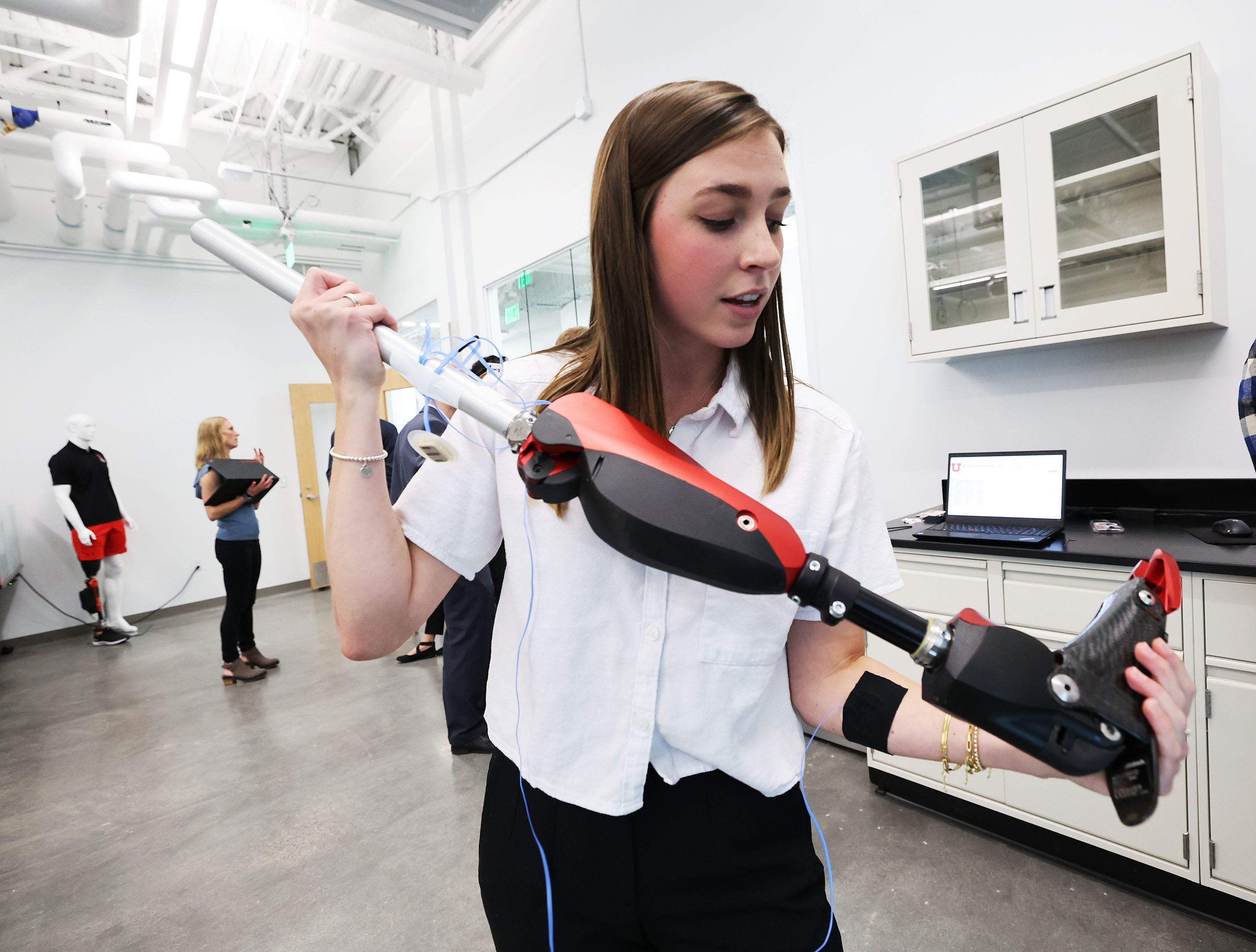 Doctoral student Suzi Creveling talks about her work on the Utah Bionic Leg at the new University of Utah College of Engineering HGN lab in Salt Lake City on Wednesday.