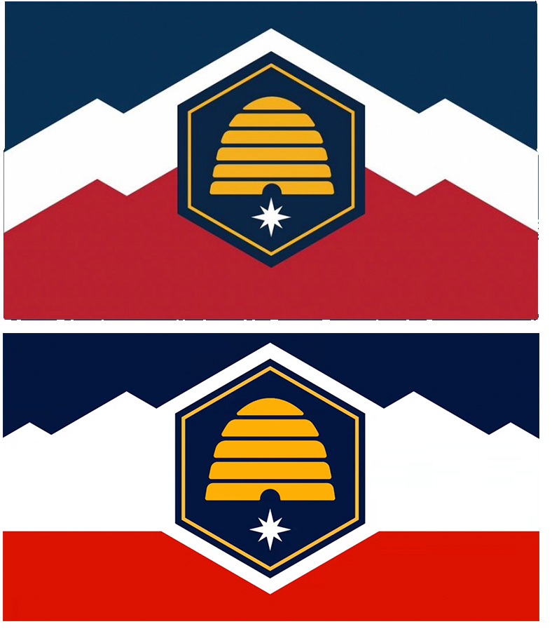 An example of a refined version of one of the 20 Utah state flag semifinal designs. The upper image is the original design, the bottom is an early version of a revision based on preliminary feedback.