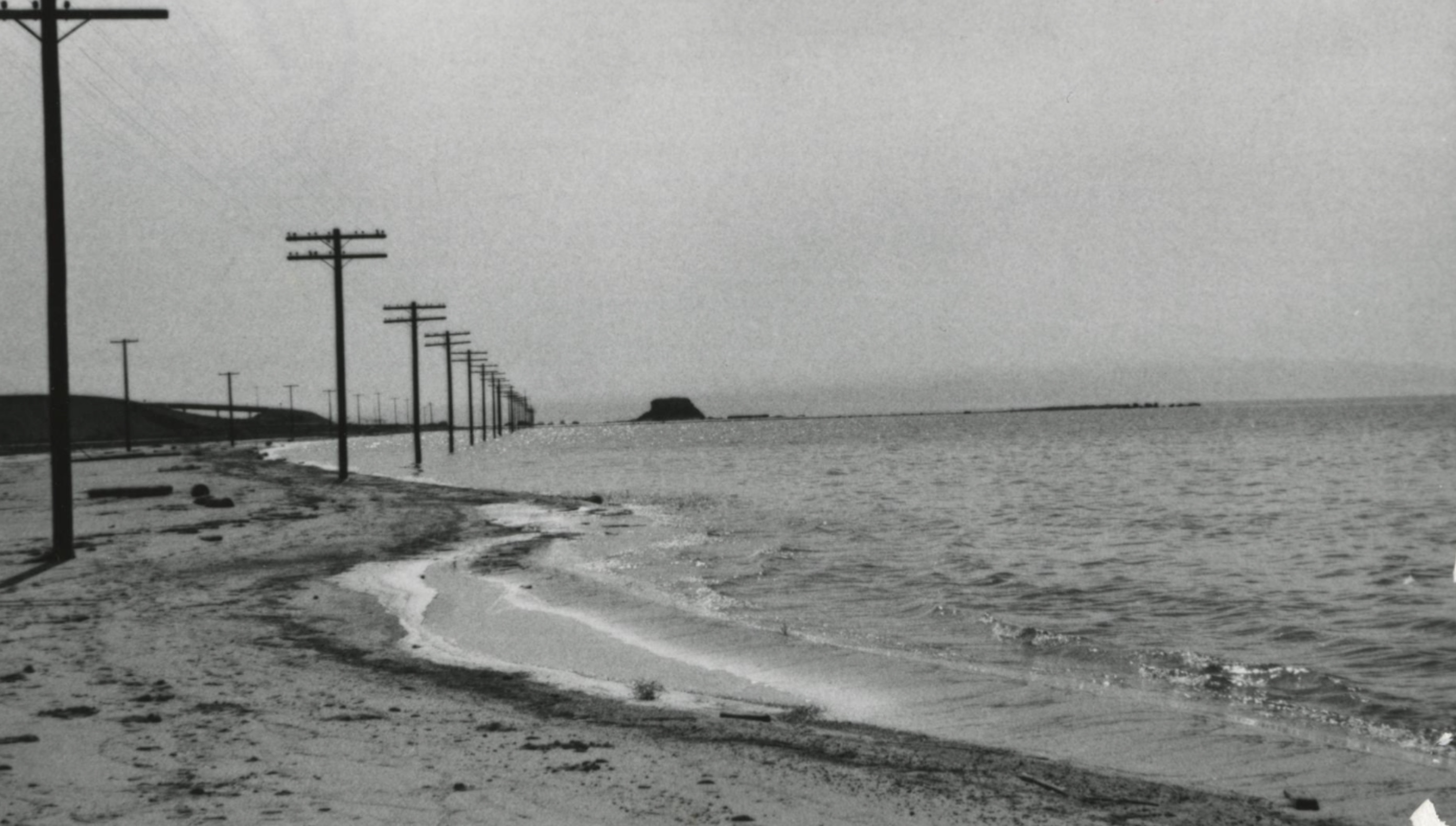 A photo of Great Salt Lake's shoreline near Black Rock Site taken sometime in the 1960s or 1970s.